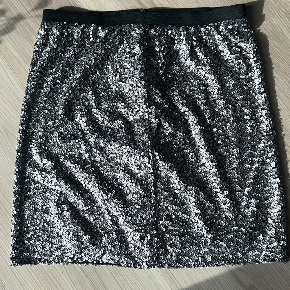 Ann Taylor Loft Sequin Skirt 6 NWT Silver Lined Glam Pull On Fairy Lightweight